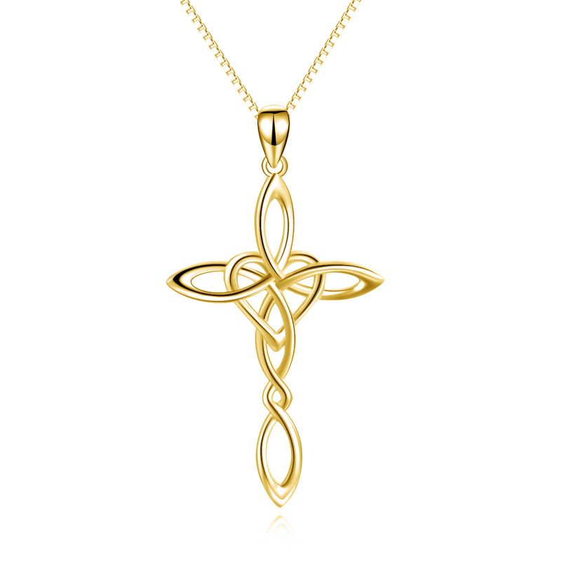 Sterling Silver With Yellow Gold Plated Celtic Knot Cross Heart Pendant Necklace For Women-7