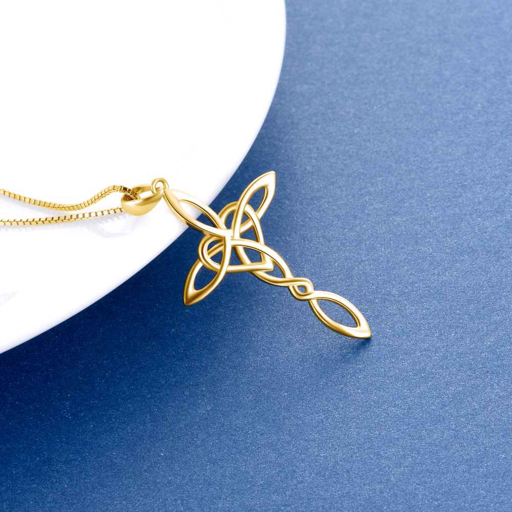 Sterling Silver With Yellow Gold Plated Celtic Knot Cross Heart Pendant Necklace For Women-3