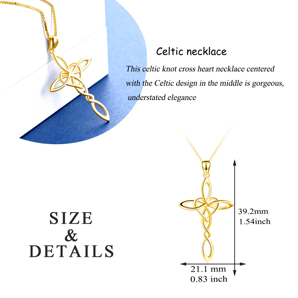 Sterling Silver With Yellow Gold Plated Celtic Knot Cross Heart Pendant Necklace For Women-5