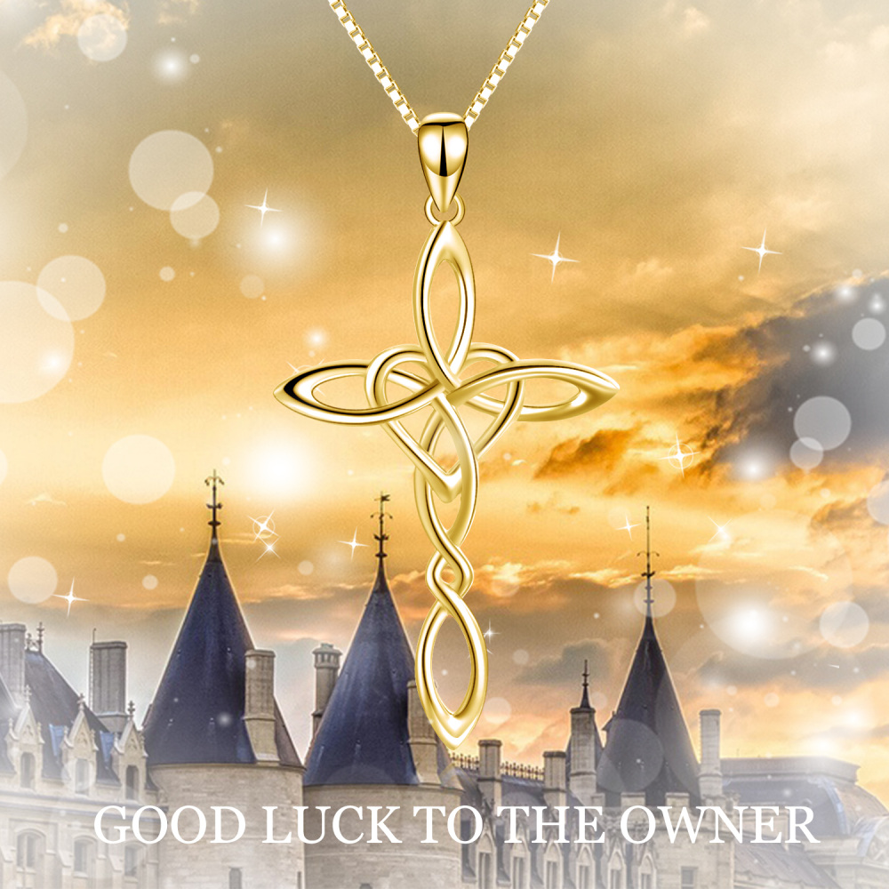 Sterling Silver With Yellow Gold Plated Celtic Knot Cross Heart Pendant Necklace For Women-6