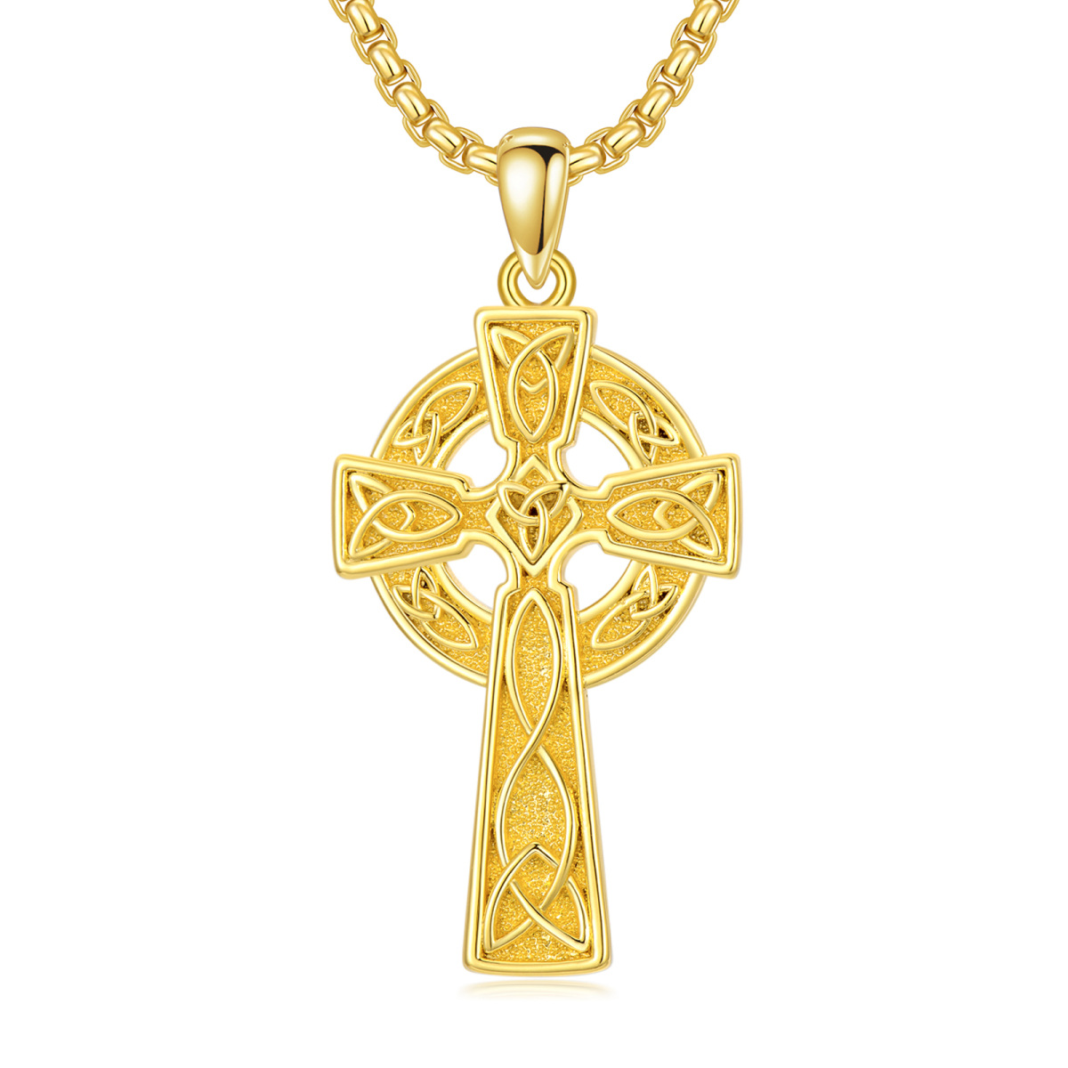 Halskette mit keltischem Knotenkreuz-Anhänger aus Sterlingsilber mit Gelbgoldbeschichtung für Herren-1