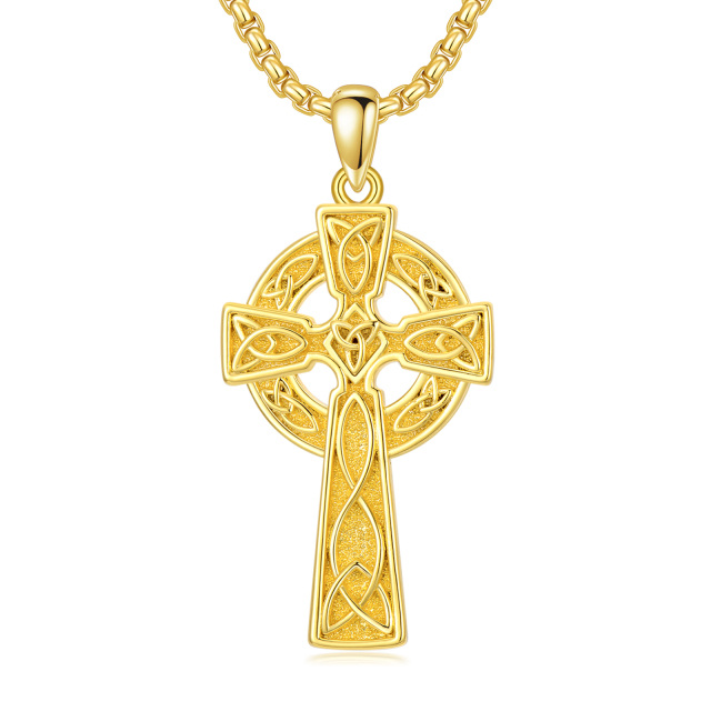 Collar con colgante de cruz de nudo celta chapado en oro amarillo y plata de ley para hombre-1