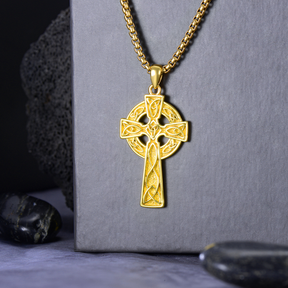 Sterling Silver with Yellow Gold Plated Celtic Knot & Cross Pendant Necklace for Men-3