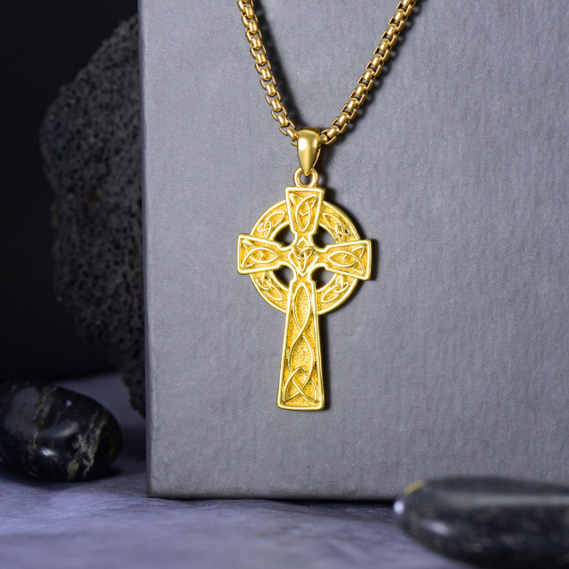 Collier avec pendentif en forme de croix celtique en argent sterling plaqué or jaune pour homme-3