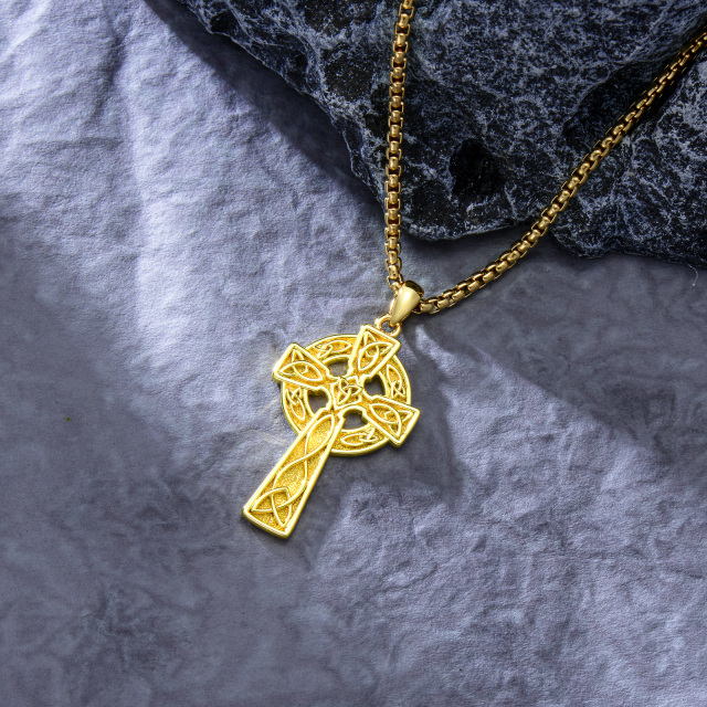 Sterling Silver with Yellow Gold Plated Celtic Knot & Cross Pendant Necklace for Men-4