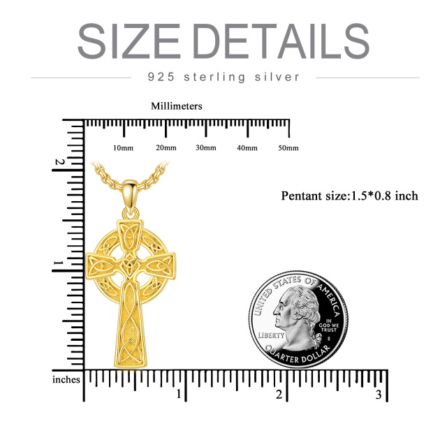 Naszyjnik z krzyżem w kształcie węzła celtyckiego dla mężczyzn. Sterling Silver z żółtym złotem-5