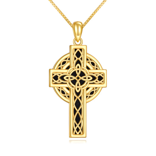 Collier en argent sterling avec pendentif nœud celtique et croix plaqué or jaune