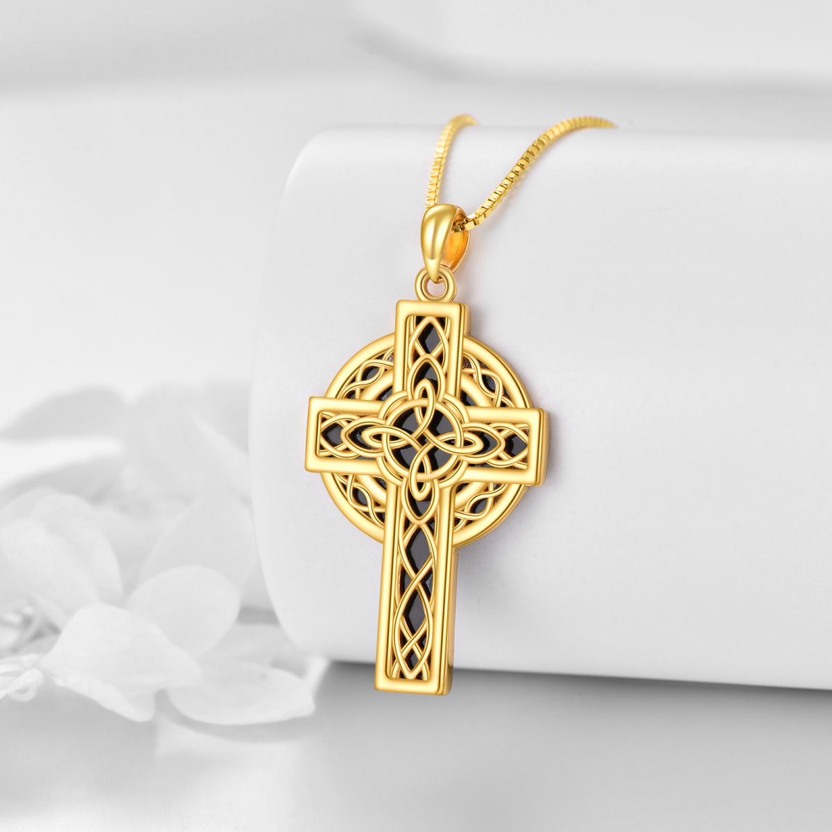 Sterling Silver with Yellow Gold Plated Celtic Knot & Cross Pendant Necklace-3