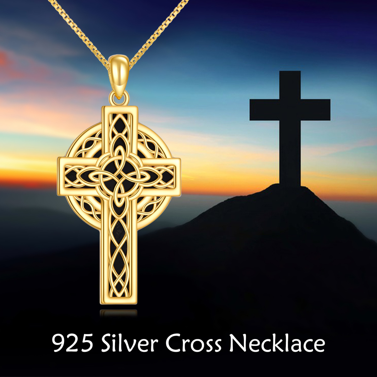 Sterling Silver with Yellow Gold Plated Celtic Knot & Cross Pendant Necklace-5