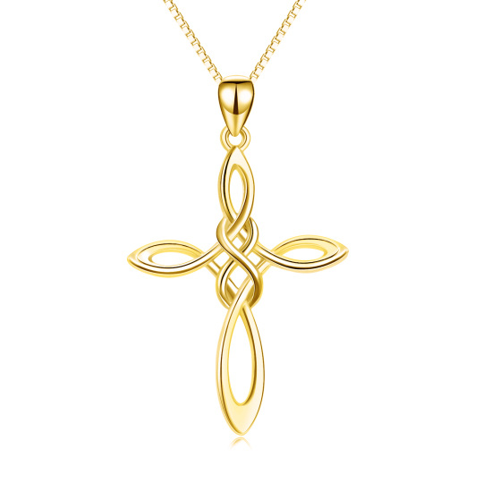 Collana con ciondolo a croce e nodo celtico in argento 925 placcato oro giallo