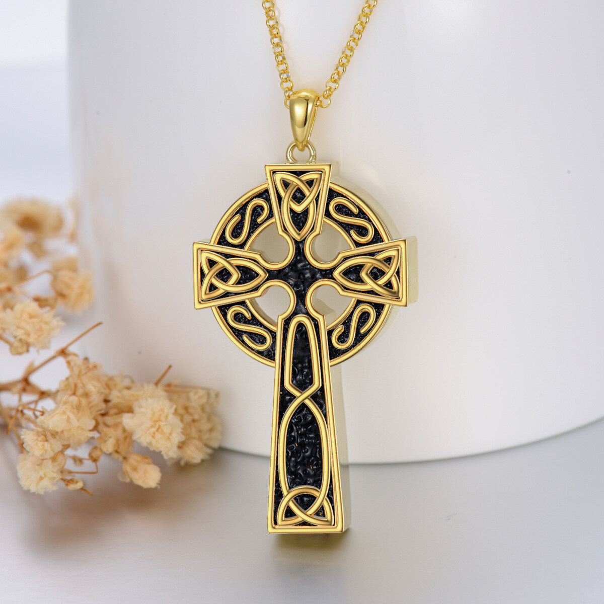 Sterling Silver with Yellow Gold Plated Celtic Knot & Cross Urn Necklace for Ashes-3