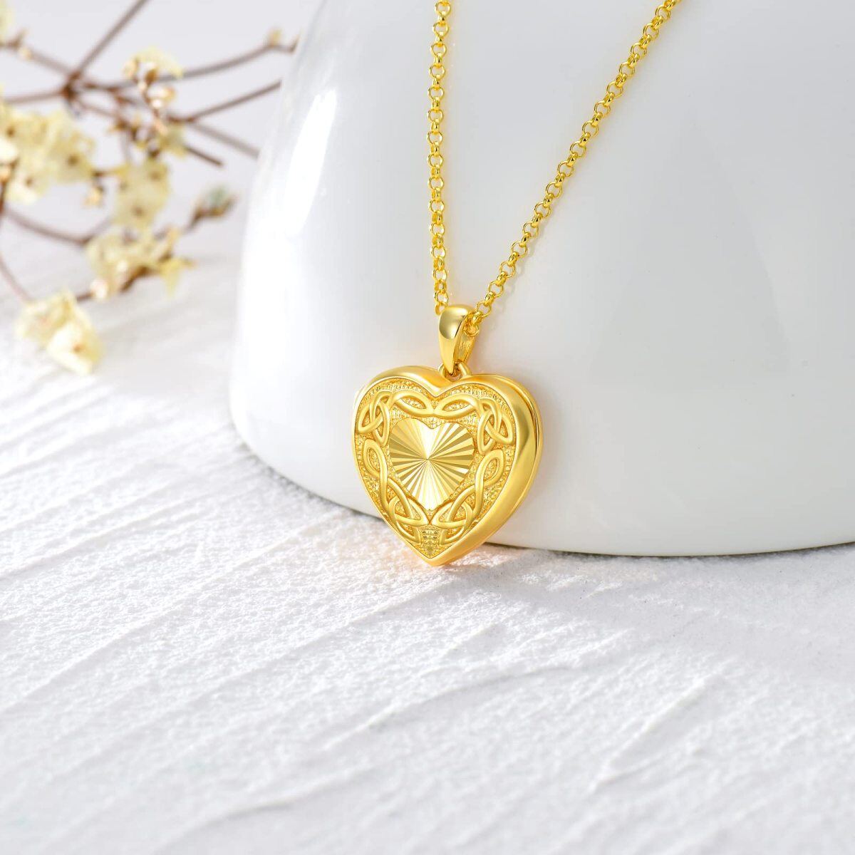 Sterling Silver with Yellow Gold Plated Celtic Knot Heart Personalized Engraving Photo Locket Necklace-3