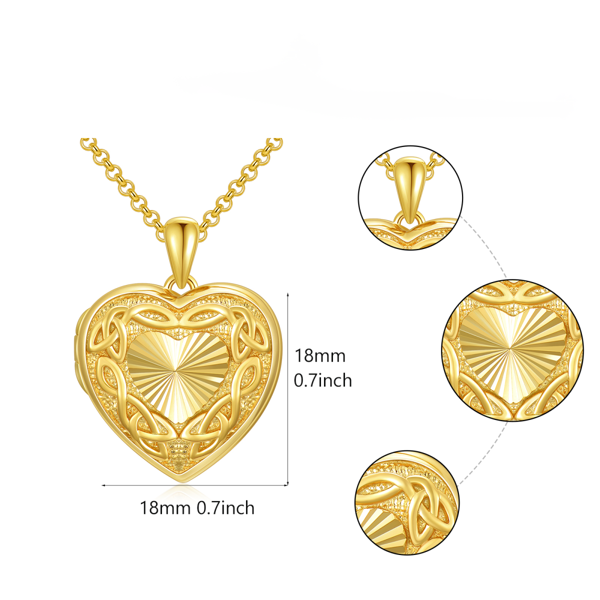 Collana con medaglione in argento sterling e placcatura in oro giallo con nodo celtico e cuore con incisione personalizzata-7