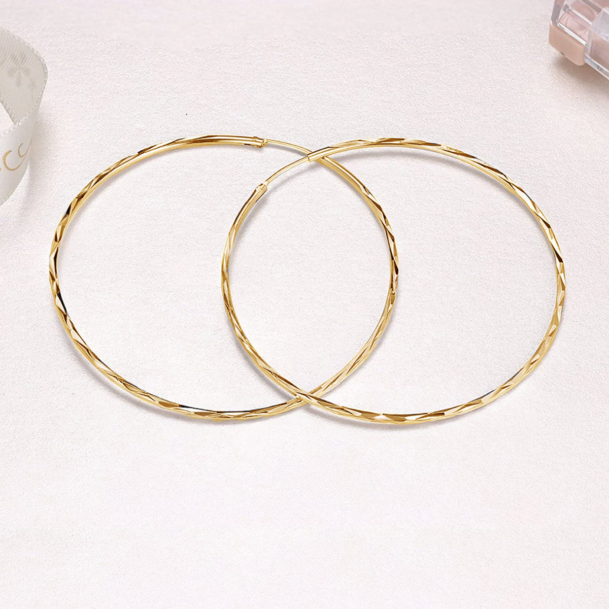 Sterling Silver with Yellow Gold Plated Circle Hoop Earrings-4