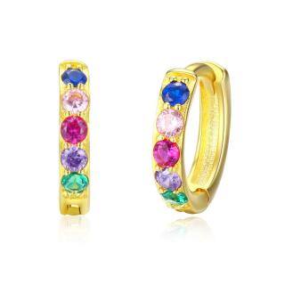 Sterling Silver with Yellow Gold Plated Cubic Zirconia Circle Hoop Earrings-42