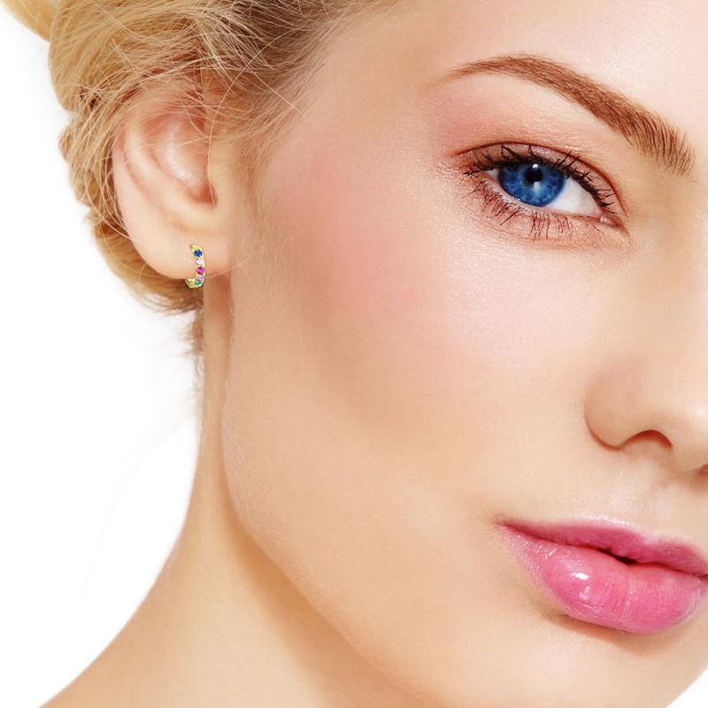 أقراط دائرية من الفضة الإسترلينية المطلية بالذهب الأصفر مرصعة بالزركونيا المكعبة-2