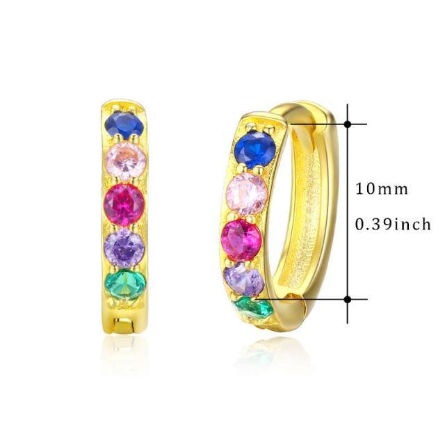 Sterling Silver with Yellow Gold Plated Cubic Zirconia Circle Hoop Earrings-4