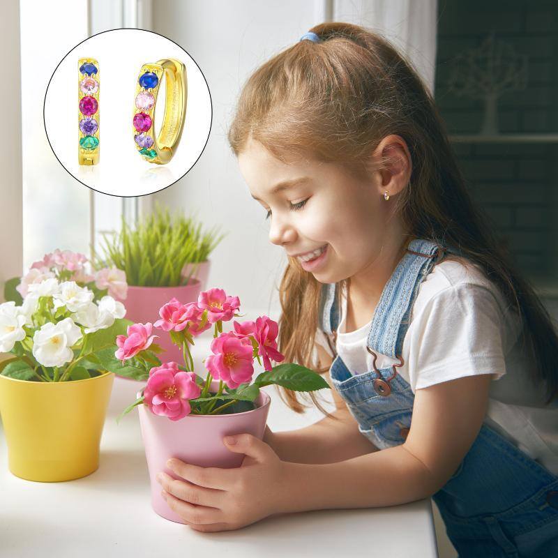 أقراط دائرية من الفضة الإسترلينية المطلية بالذهب الأصفر مرصعة بالزركونيا المكعبة-6