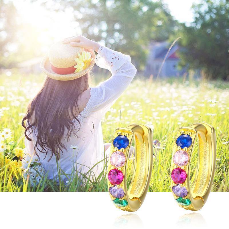 أقراط دائرية من الفضة الإسترلينية المطلية بالذهب الأصفر مرصعة بالزركونيا المكعبة-7