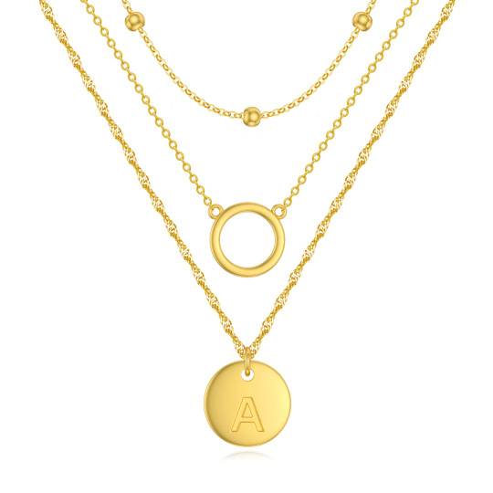 Sterling Silver With Yellow Gold Plated Circle Layered Necklace With Initial Letter A For Women