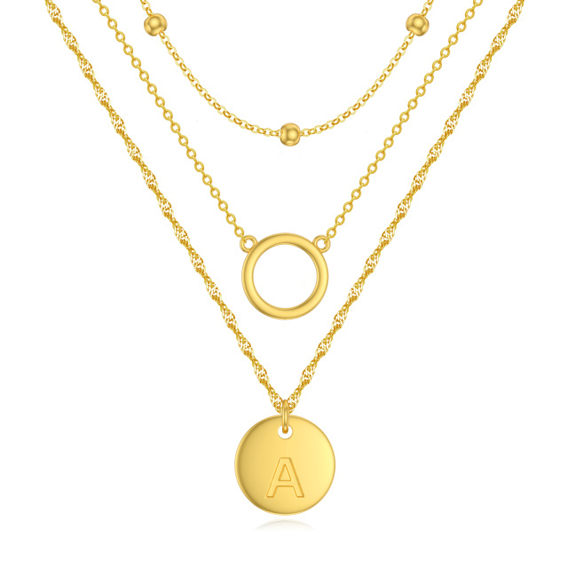 Sterling Silver with Yellow Gold Plated Circle Layered Necklace with Initial Letter A-1