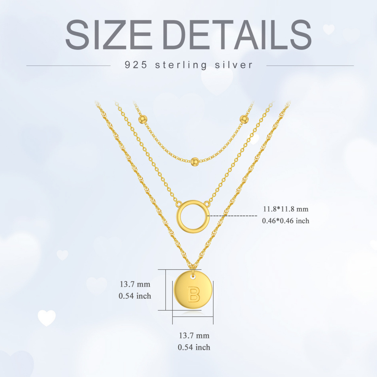 Sterling Silver With Yellow Gold Plated Circle Layered Necklace With Initial Letter B For Women-5