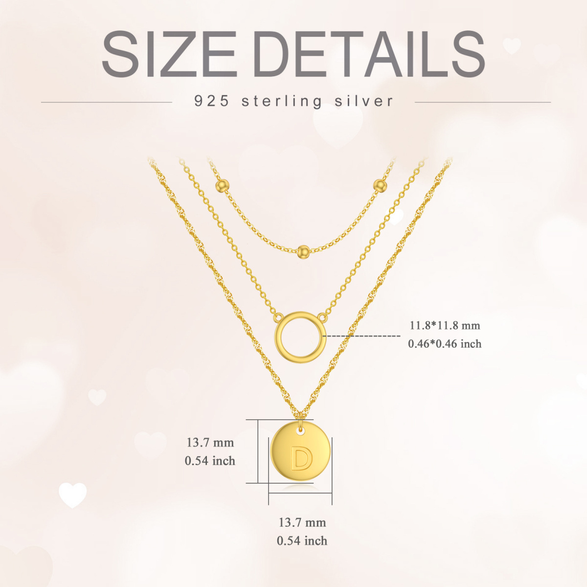 Sterling Silver With Yellow Gold Plated Circle Layered Necklace With Initial Letter D For Women-5