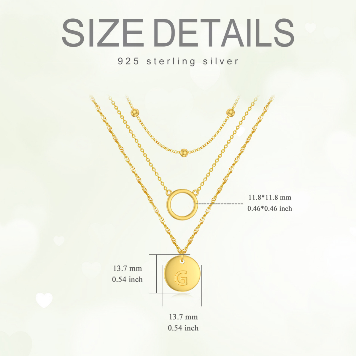 Sterling zilver met geel goud vergulde cirkel gelaagde ketting met beginletter G voor dames-5