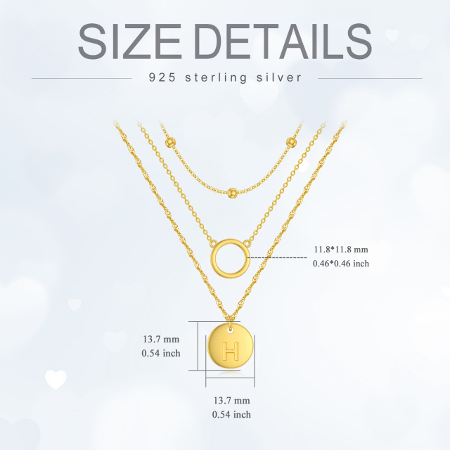 Sterling zilver met geelgoud vergulde cirkel gelaagde ketting met initiaal letter H-5