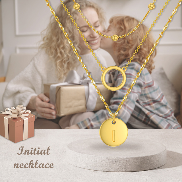 Collana a strati in argento sterling con cerchio placcato oro giallo con iniziale I-6