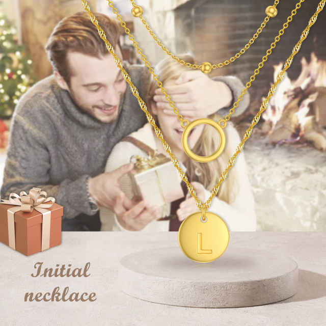 Collana in argento 925 placcato oro giallo con cerchio a strati e lettera iniziale L-6