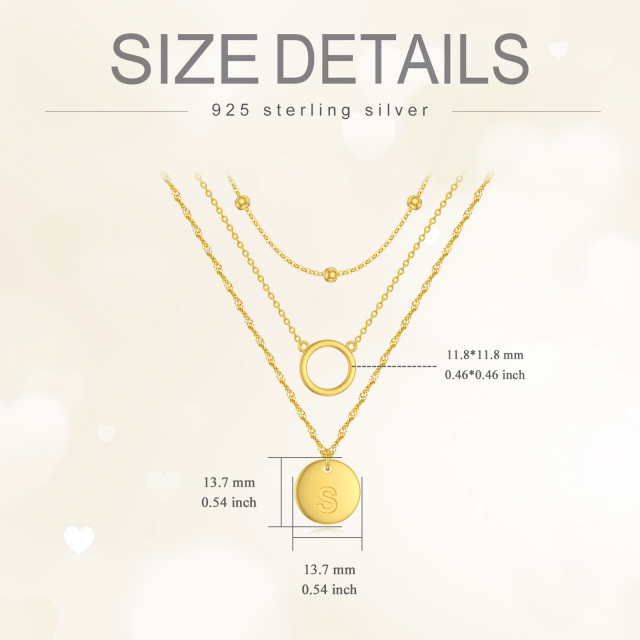 Sterling zilver met geelgoud vergulde cirkel gelaagde ketting met initiaal letter S-5