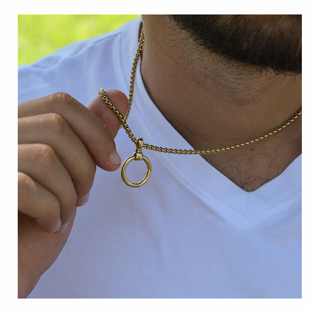 Sterling Silver With Yellow Gold Plated Circle Circle Pendant Necklace For Men-3