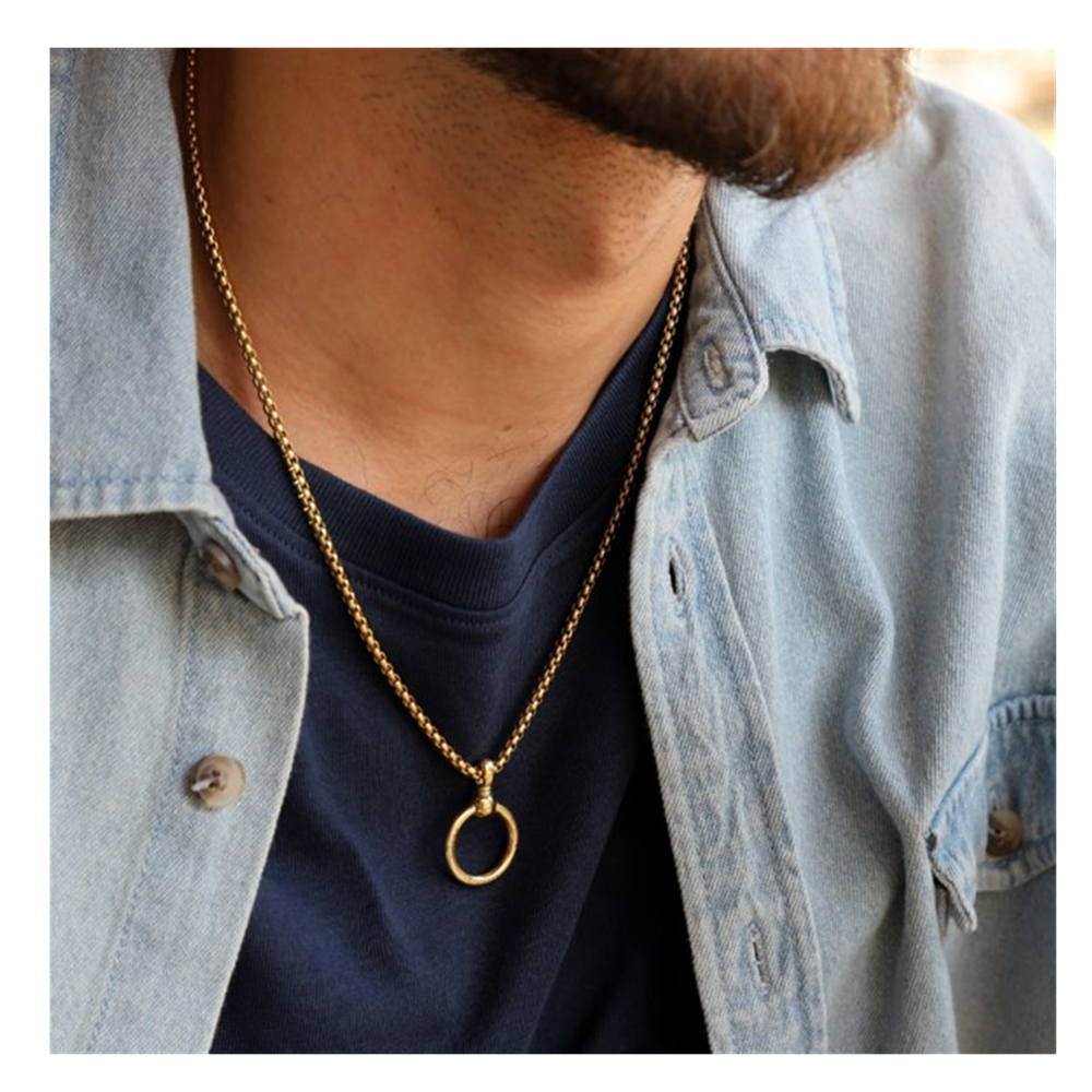 Sterling Silver With Yellow Gold Plated Circle Circle Pendant Necklace For Men-4