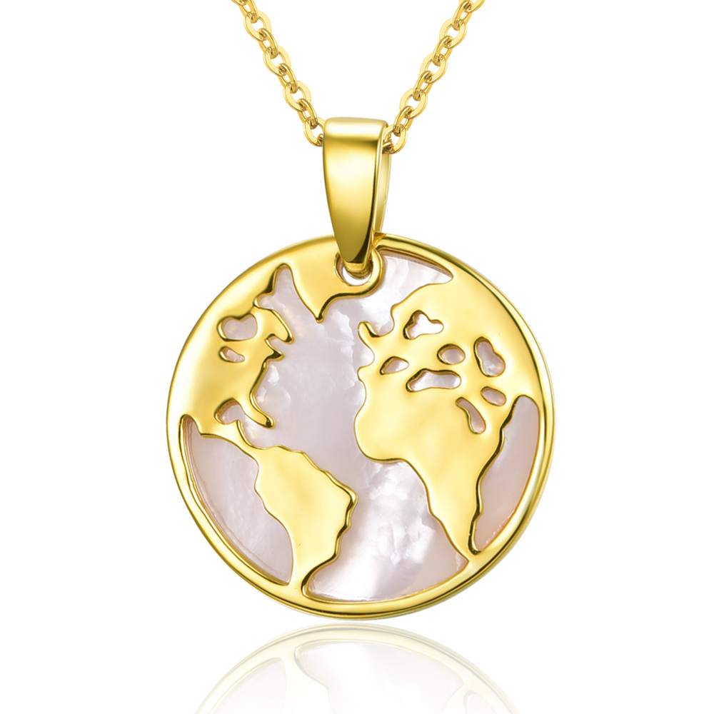 Sterling Silver with Yellow Gold Plated Circular Shaped Abalone Shellfish Round Pendant Necklace-1