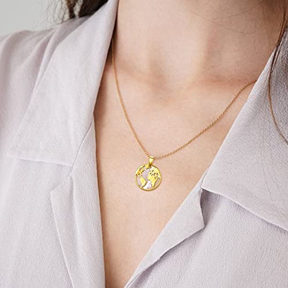 Sterling Silver with Yellow Gold Plated Circular Shaped Abalone Shellfish Round Pendant Necklace-2