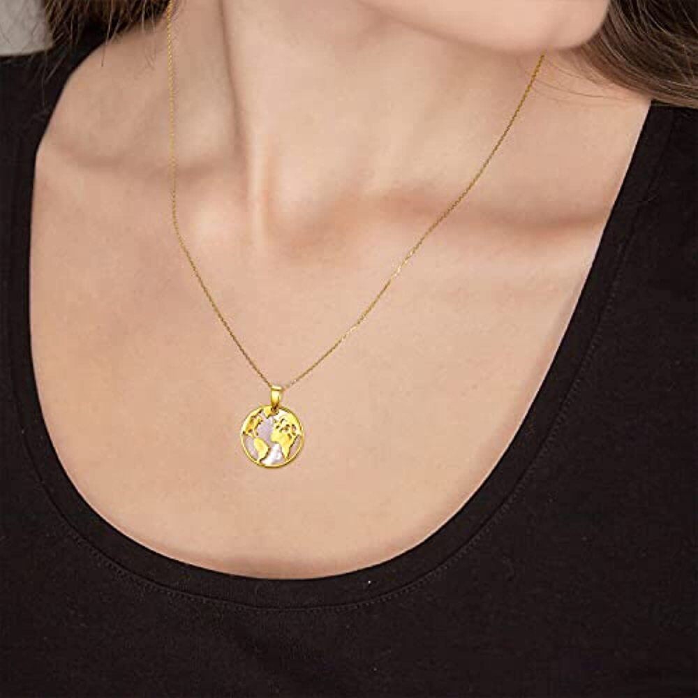 Sterling Silver with Yellow Gold Plated Circular Shaped Abalone Shellfish Round Pendant Necklace-3