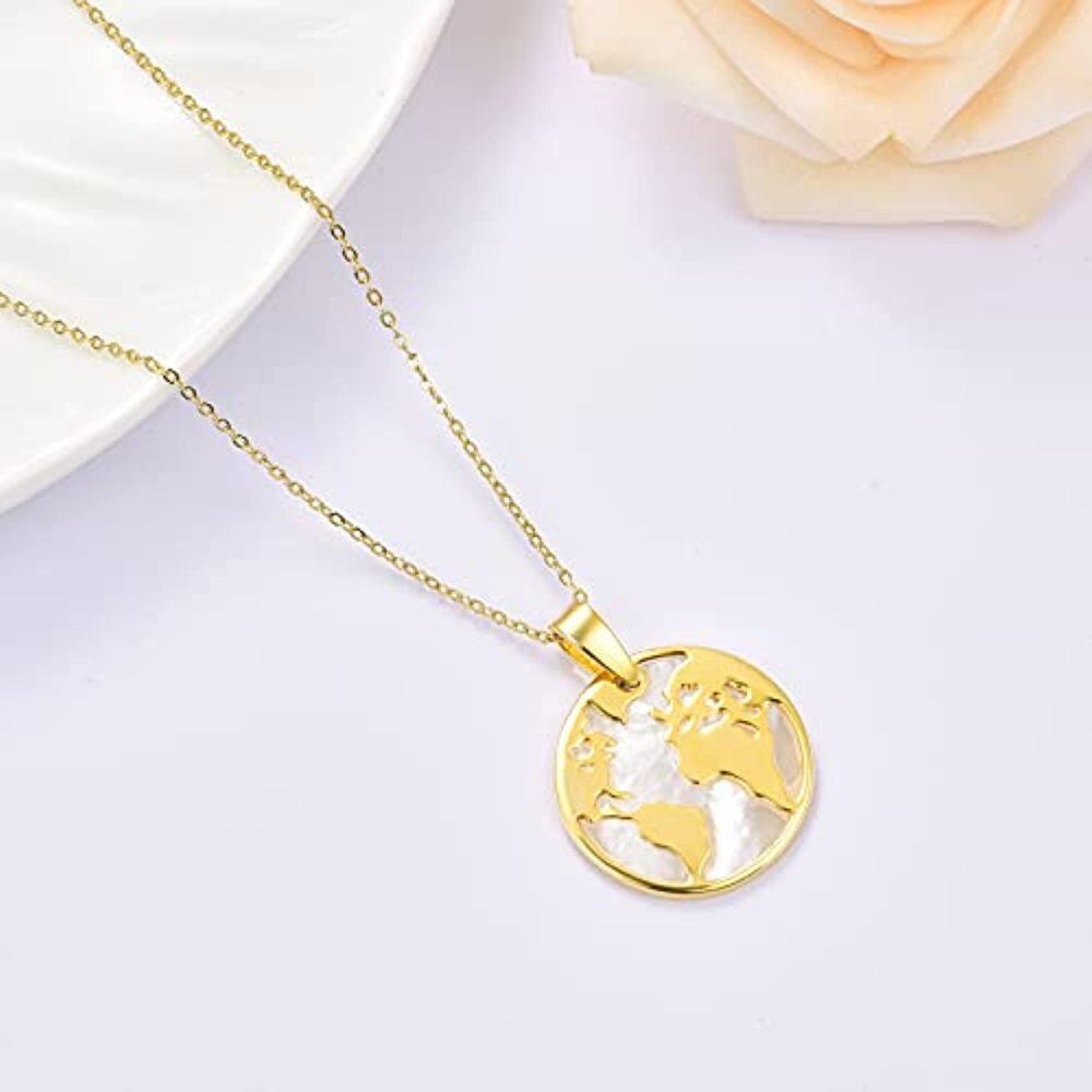 Sterling Silver with Yellow Gold Plated Circular Shaped Abalone Shellfish Round Pendant Necklace-4