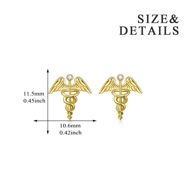 Sterling Silver with Yellow Gold Plated Circular Shaped Cubic Zirconia Angel Stud Earrings-4