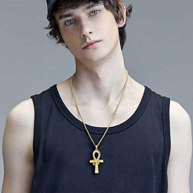 Collier en argent sterling et plaqué or jaune avec pendentif Ankh et œil d'Horus en zircon-2