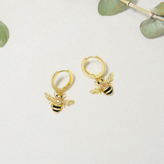 Boucles d'oreilles abeille en argent sterling et plaqué or jaune de forme circulaire avec-4