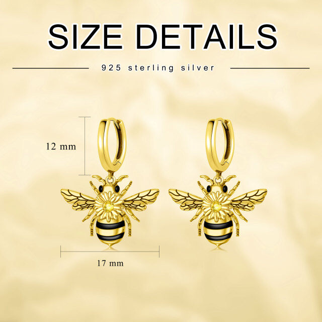 Boucles d'oreilles abeille en argent sterling et plaqué or jaune de forme circulaire avec-5