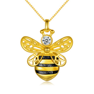 Sterling Silver with Yellow Gold Plated Circular Shaped Bee Personalized Photo Locket Necklace-5