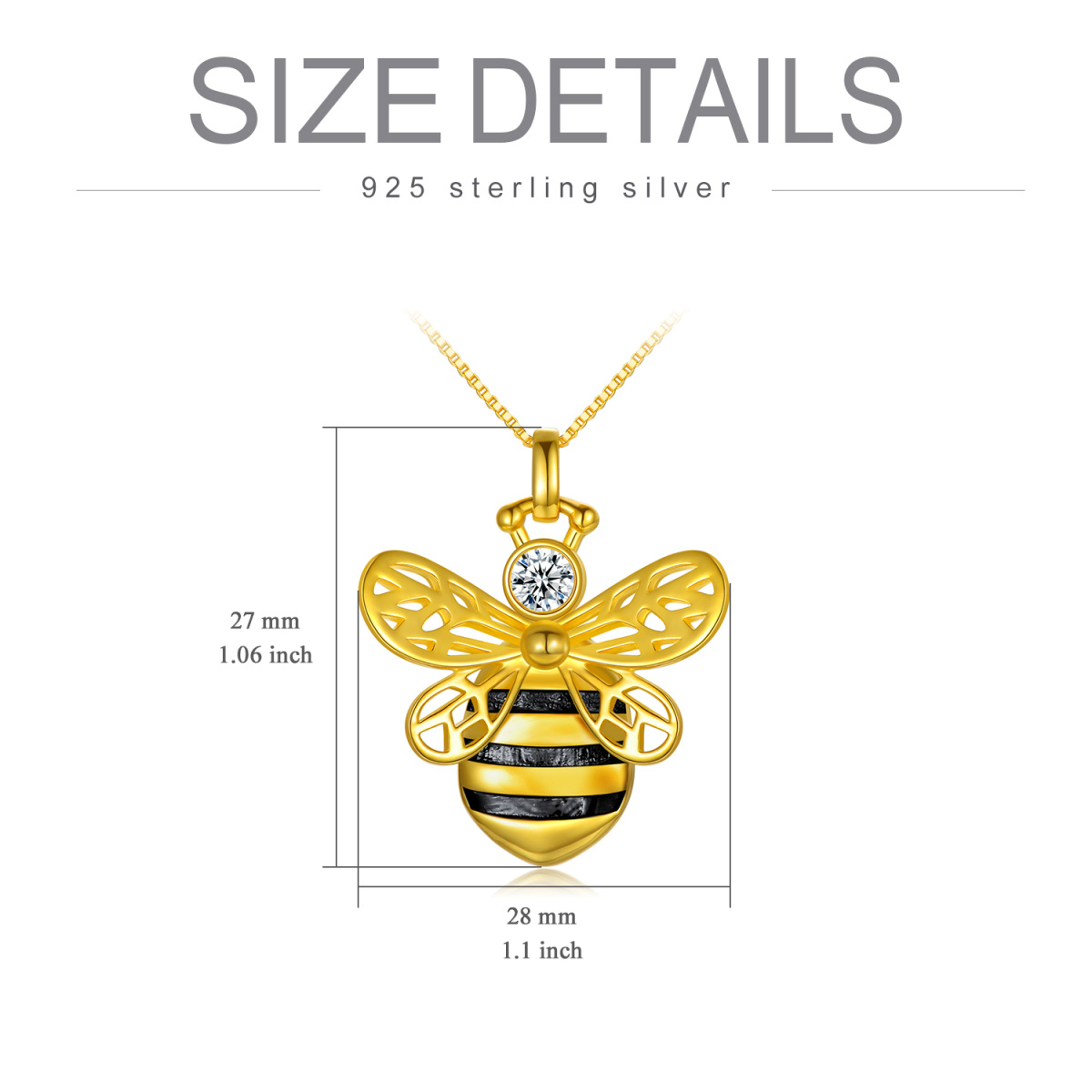 Sterling Silver with Yellow Gold Plated Circular Shaped Bee Personalized Photo Locket Necklace-6