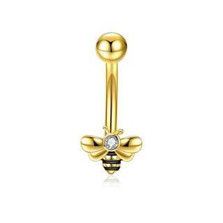 Sterling Silver with Yellow Gold Plated Circular Shaped Cubic Zirconia Bees Belly Button Ring-52