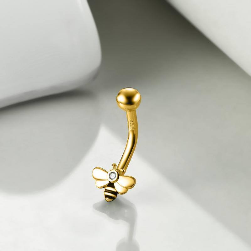 10K Gold Round Cut Moissanite Bee Belly Button Ring-3