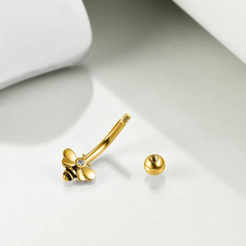 10K Gold Round Cut Moissanite Bee Belly Button Ring-4