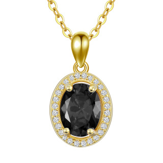 Sterling Silver with Yellow Gold Plated Circular Shaped Black Agate Round Pendant Necklace-6