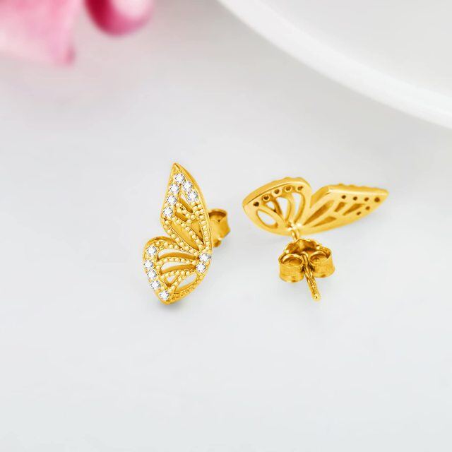 Orecchini con farfalla in argento 925 e placcati oro giallo a forma di cerchio con zirconia cubica-3