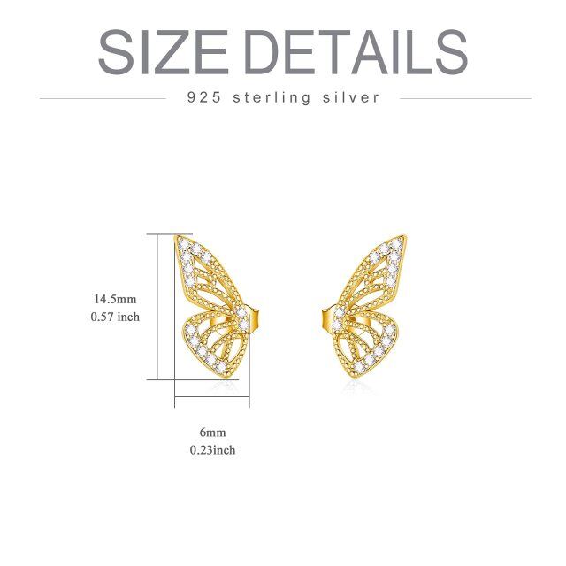 Sterling zilver met geelgoud vergulde cirkelvormige cubic zirconia vlinder stud oorbellen-4